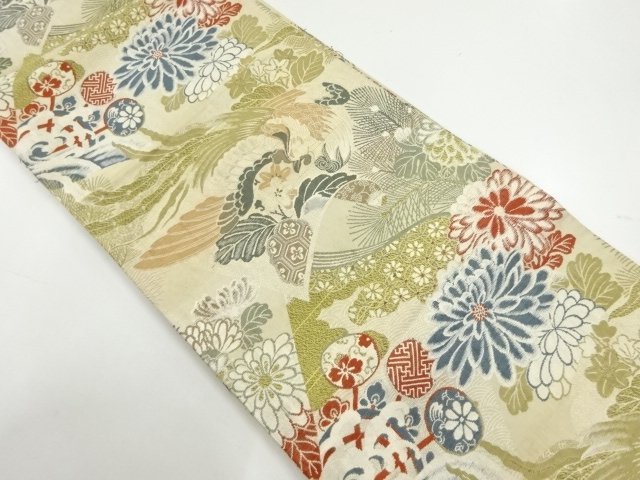 JAPANESE KIMONO / ANTIQUE MARU OBI / WOVEN PHOENIX & FLOWER